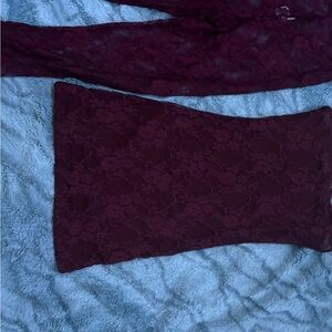 Fashion Nova Burgundy Lace Mini Dress